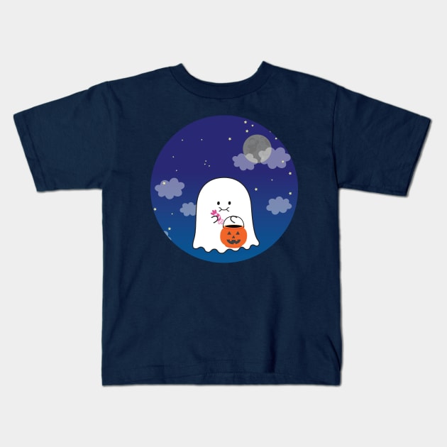 Gordie the Ghost (night sky) | by queenie's cards Kids T-Shirt by queenie's cards